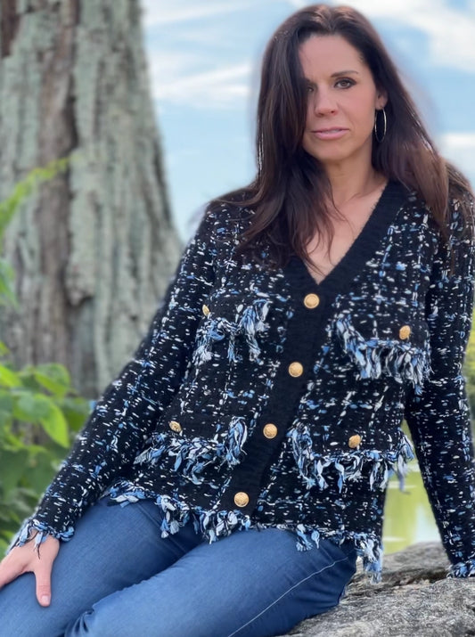 ELLYNDALE- Tweed Knit Jacket in Blue