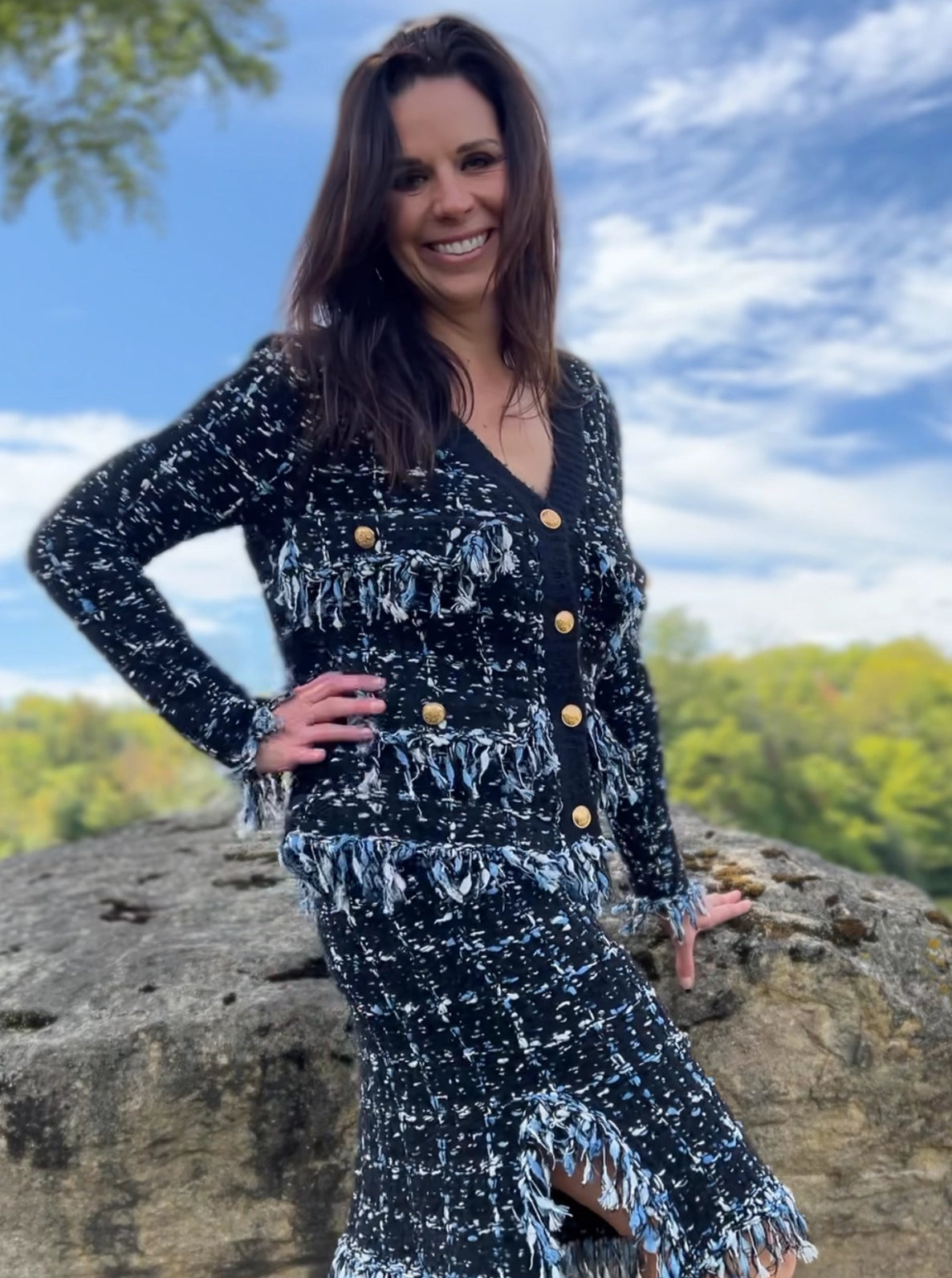 ELLYNDALE- Tweed Knit Jacket in Blue