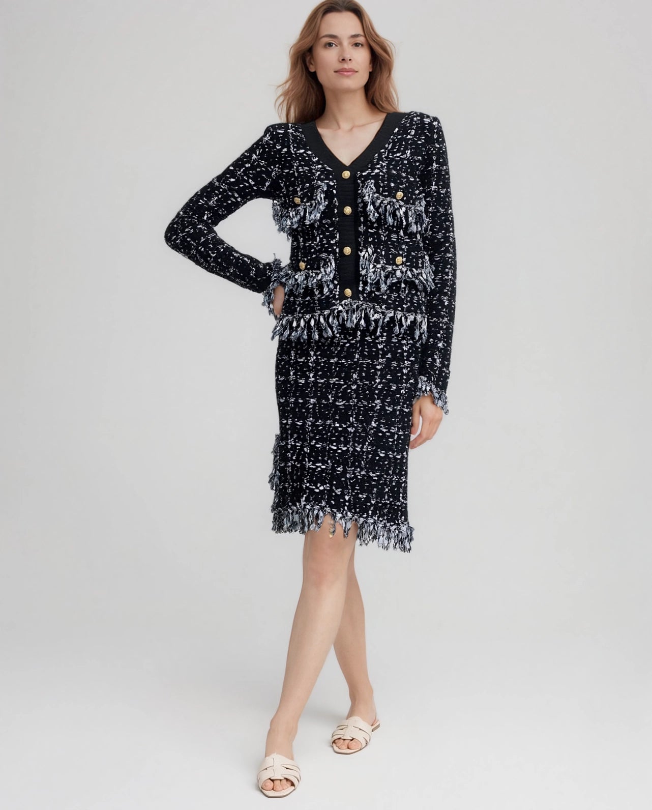 ELLYNDALE- Tweed Knit Jacket in Blue