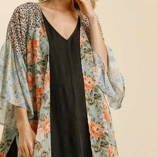 UMGEE - Floral & Leopard Kimono - Sage Mix, CLOTHING, UMGEE, Plum Bottom