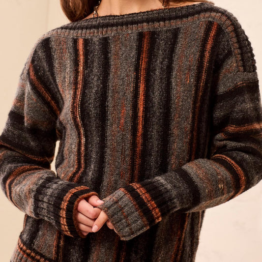 TRIBAL Yarn Dye Boat Neck Sweater