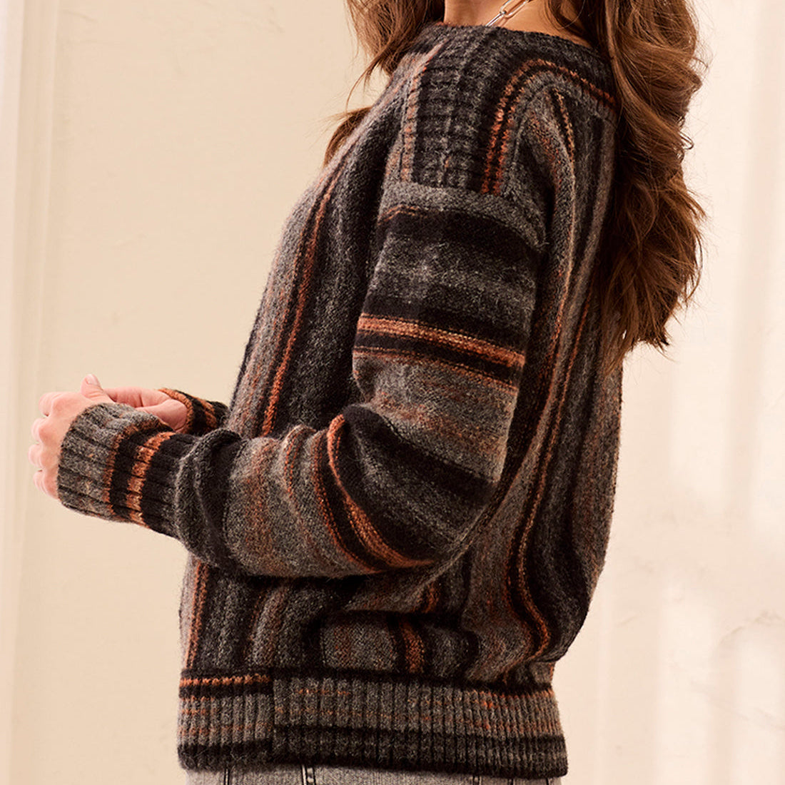 TRIBAL Yarn Dye Boat Neck Sweater