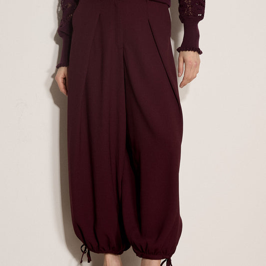 APRICOT Pleated Tie Cuff Balloon Trouser Burgundy