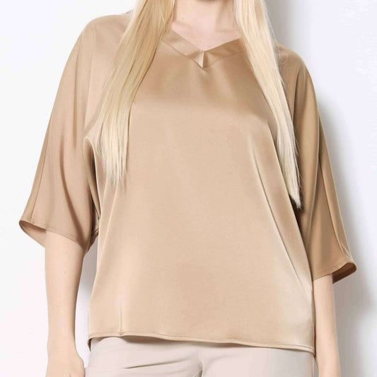 UP! - Belize Satin V-Neck T-Shirt - Champagne, Shirts, up!, Plum Bottom