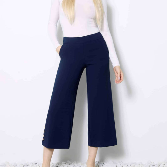 UP! - Solid Amalfi Wide Leg Cropped Pant - Navy, Pants, up!, Plum Bottom