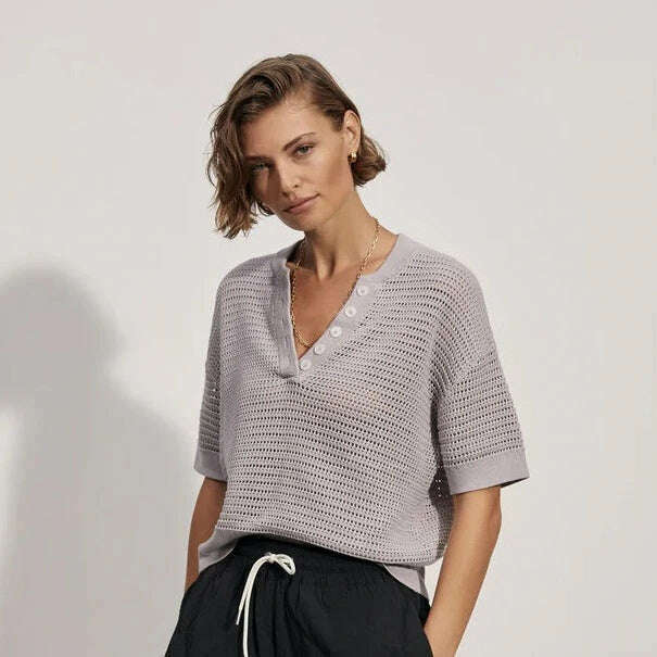 Varley - Callie Knit Top - Raindrops, Sweaters, VARLEY, Plum Bottom