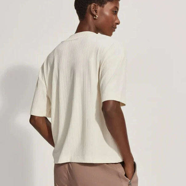 Varley - Kasey MOCK PLACKET RIBBED TEE - Birch, CLOTHING, VARLEY, Plum Bottom