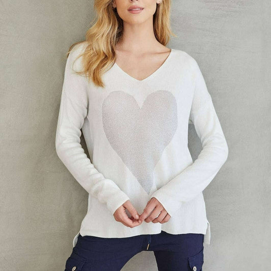 Venti6 - Heart Sweater - White/Silver, CLOTHING, Aventi6, Plum Bottom