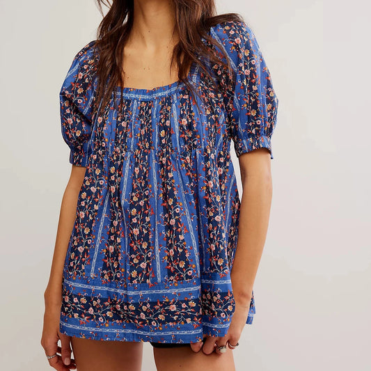 FREE PEOPLE - Vintage Lover Blouse - Dutch Blue Combo