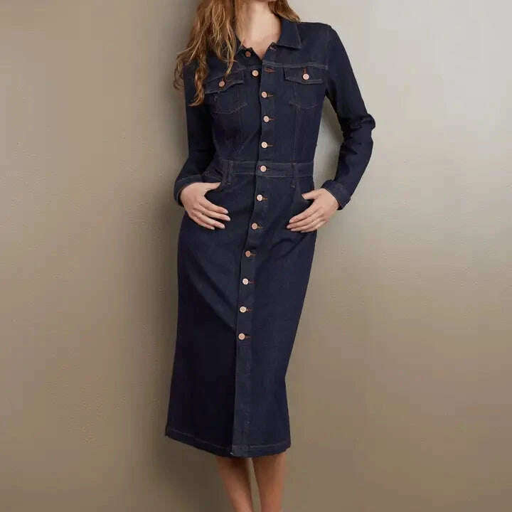 Washlab - Long Dark Denim Dress - Raw Denim, CLOTHING, washlab, Plum Bottom