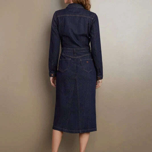 Washlab - Long Dark Denim Dress - Raw Denim, CLOTHING, washlab, Plum Bottom