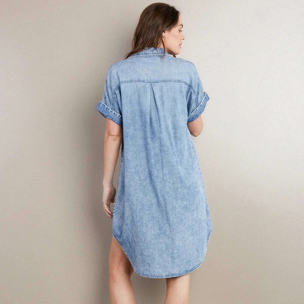 Washlab - Short Sleeve Shirt Dress - Mid Blue, CLOTHING, washlab, Plum Bottom