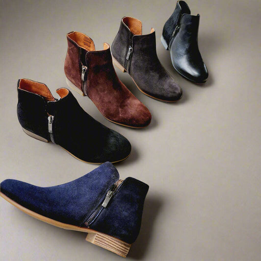 ERIC MICHAEL Isabella Low Ankle Boot, Boots, Eric Michael, Plum Bottom