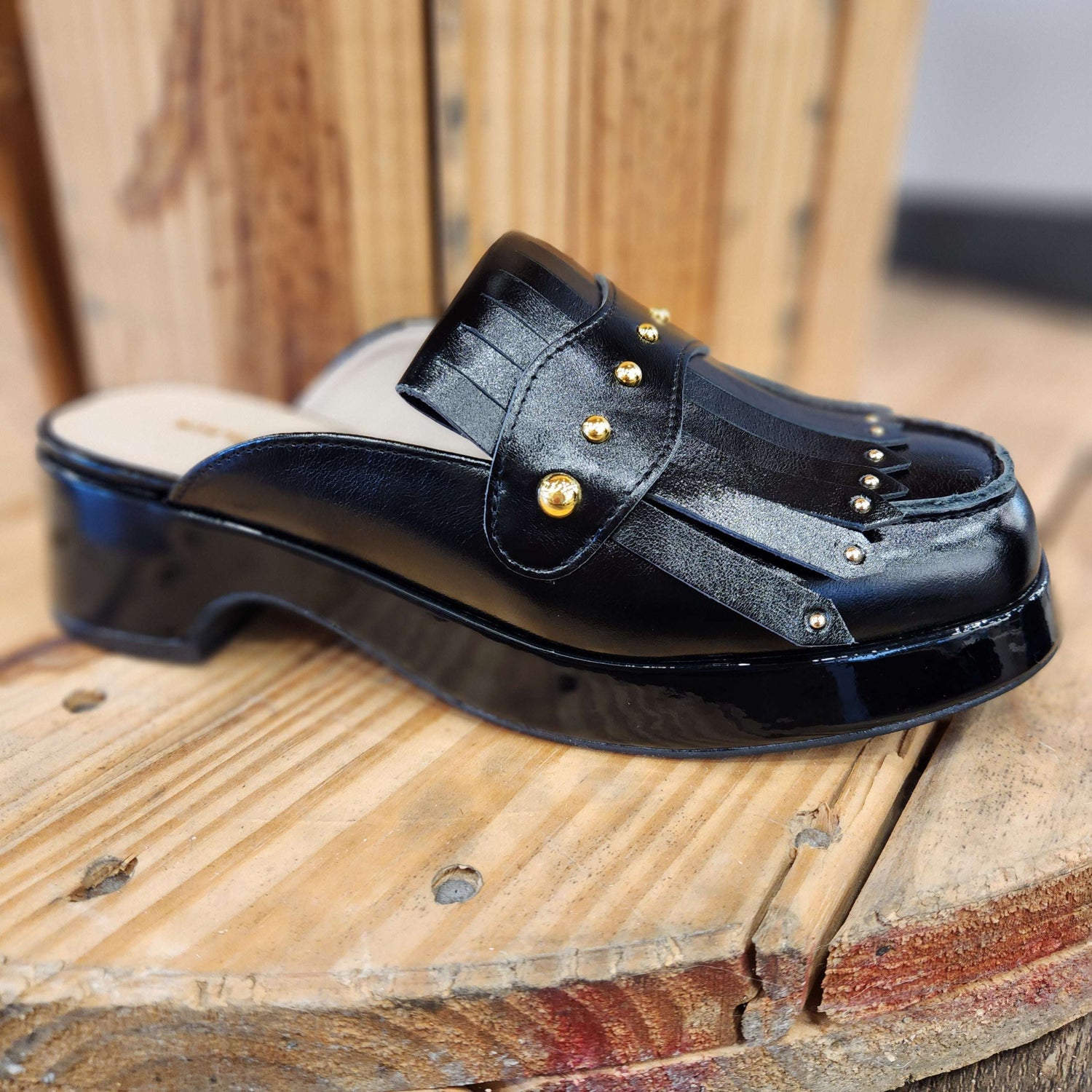 LTS Black Stud Quilted Sliders In Standard Fit