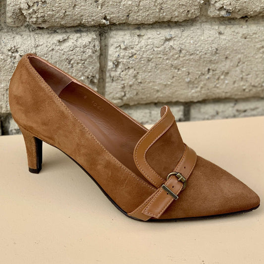 [Brenda Zaro - Suede buckle pump], [Pumps], [Brenda Zaro], [Plum Bottom].