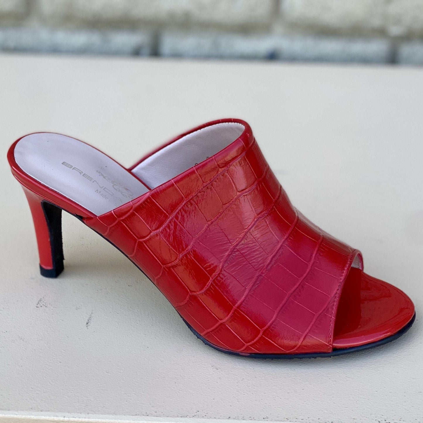 [Brenda Zaro - T3969A Red Slide Heel], [Pumps], [Brenda Zaro], [Plum Bottom].