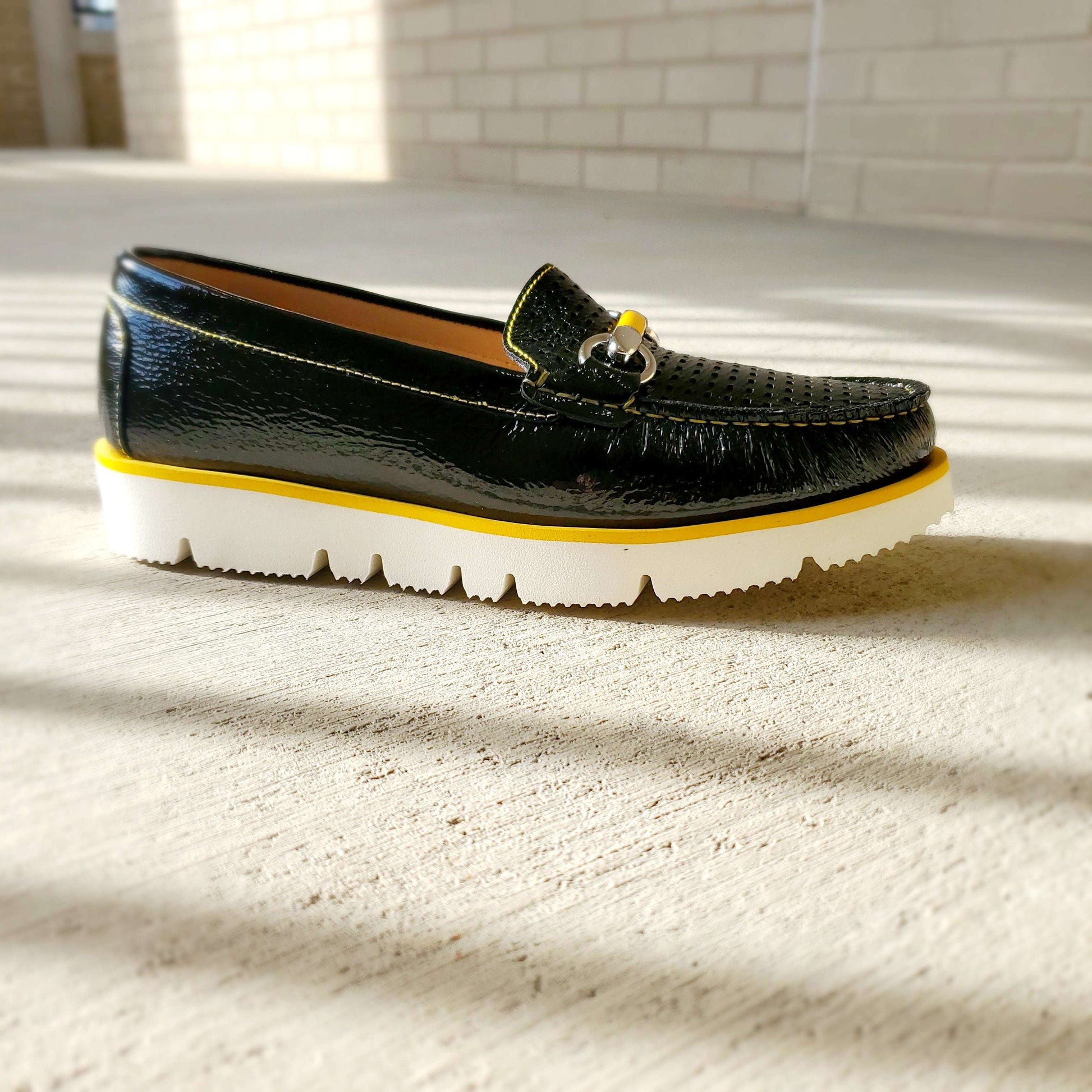 [Di Chenzo - Black Patent Yellow Trim], [Loafers], [DICHENZO], [Plum Bottom].