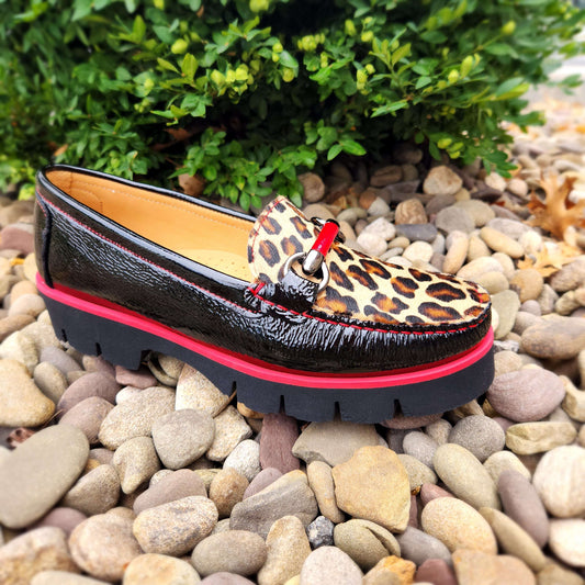 Di Chenzo - Black Print Loafer with Red Accent, Loafers, DICHENZO, Plum Bottom