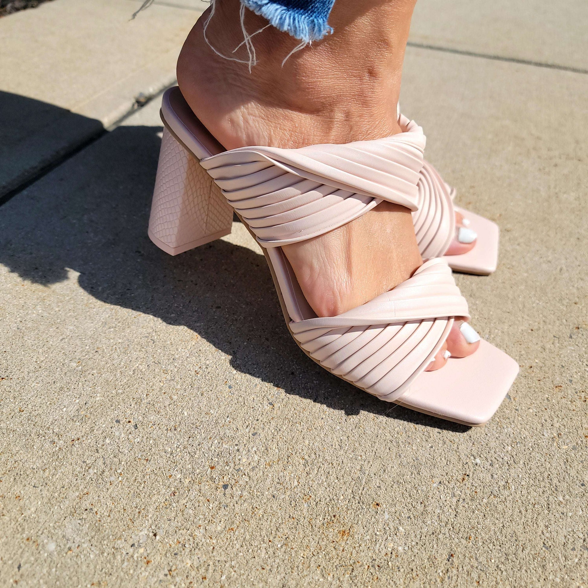 Brenda Ruched Ankle Wrap Sandals (Pink)