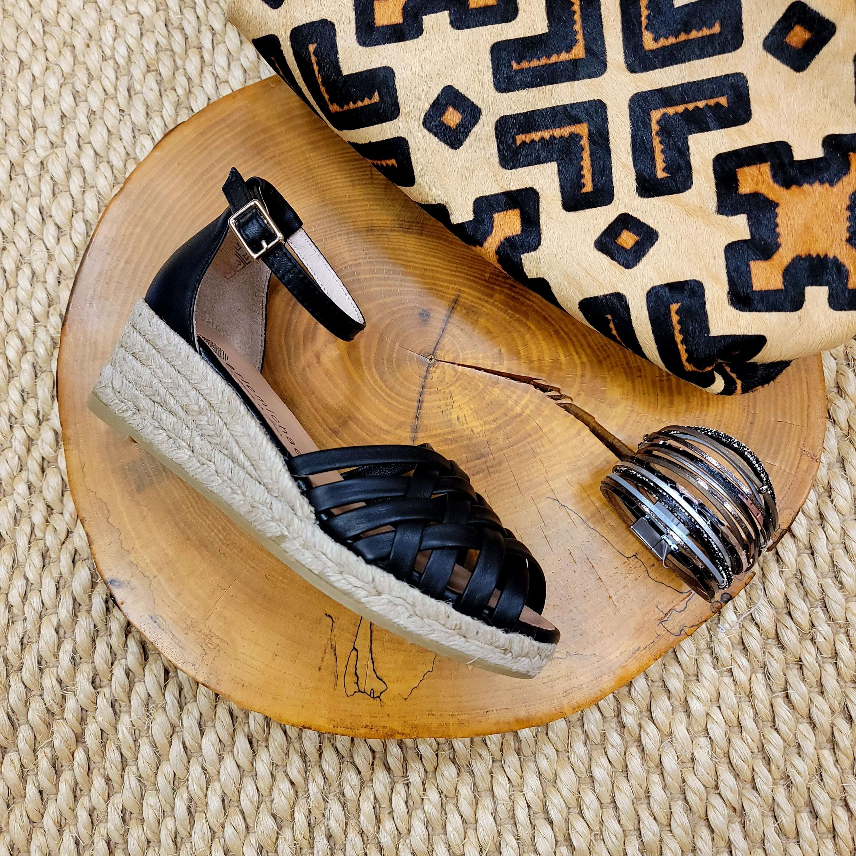 Porto Black Wedge Sandal - Ladies Sandals from Lunar Shoes UK