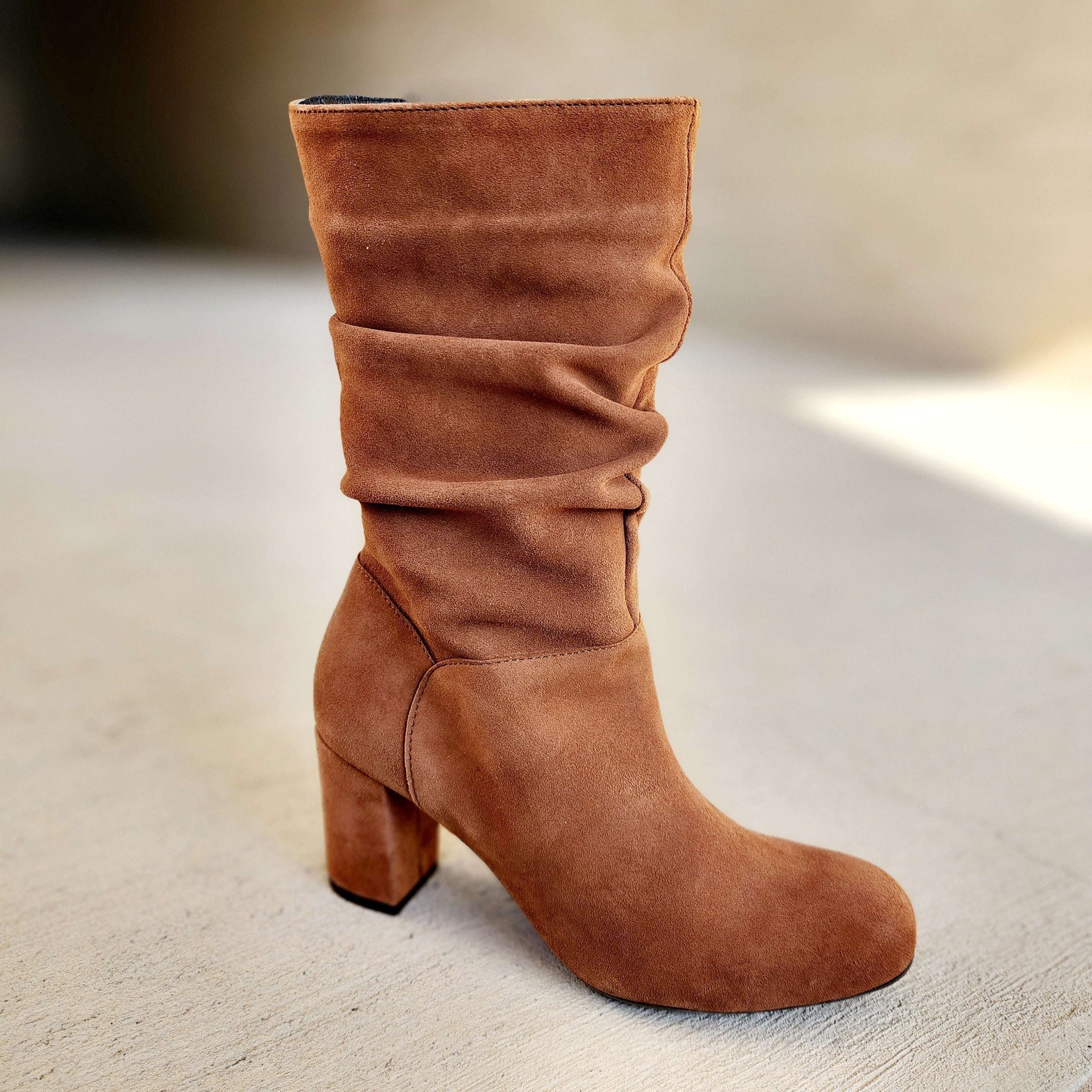 Eric Michael Poppy Suede Mid Calf High Heel Boot – Plum Bottom