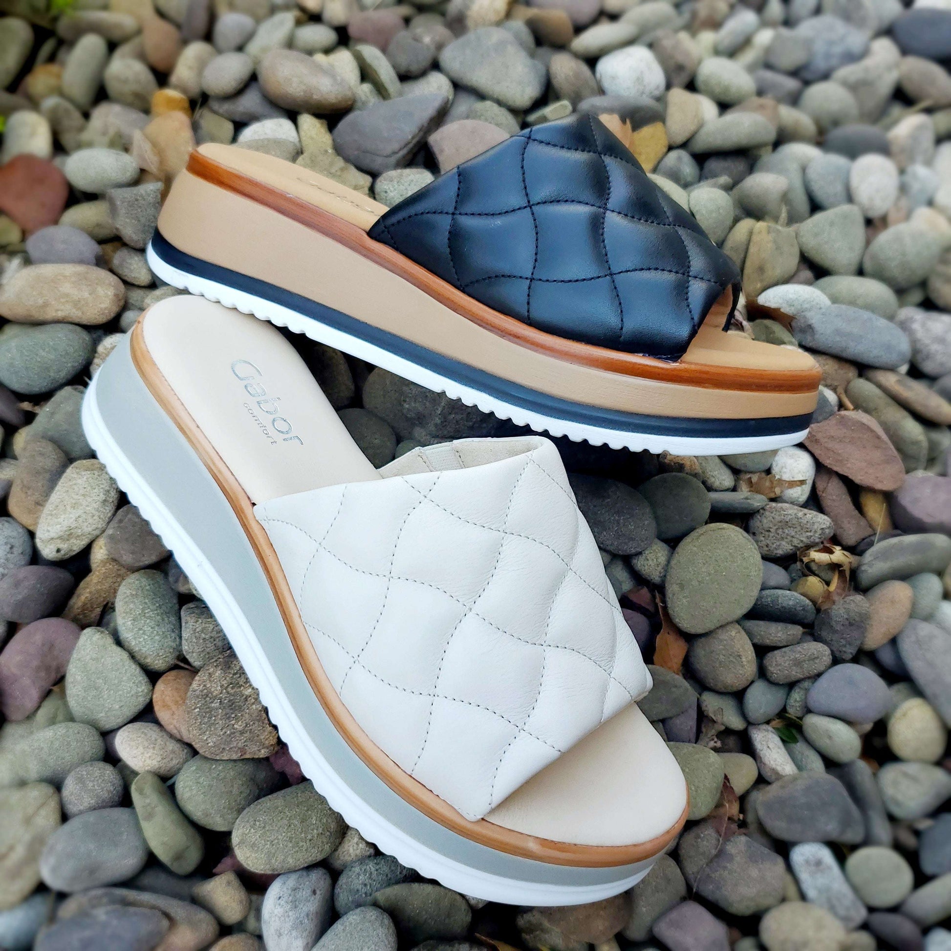 Gabor - Quilted Flatform Slide Sandal, Sandals, Gabor, Plum Bottom