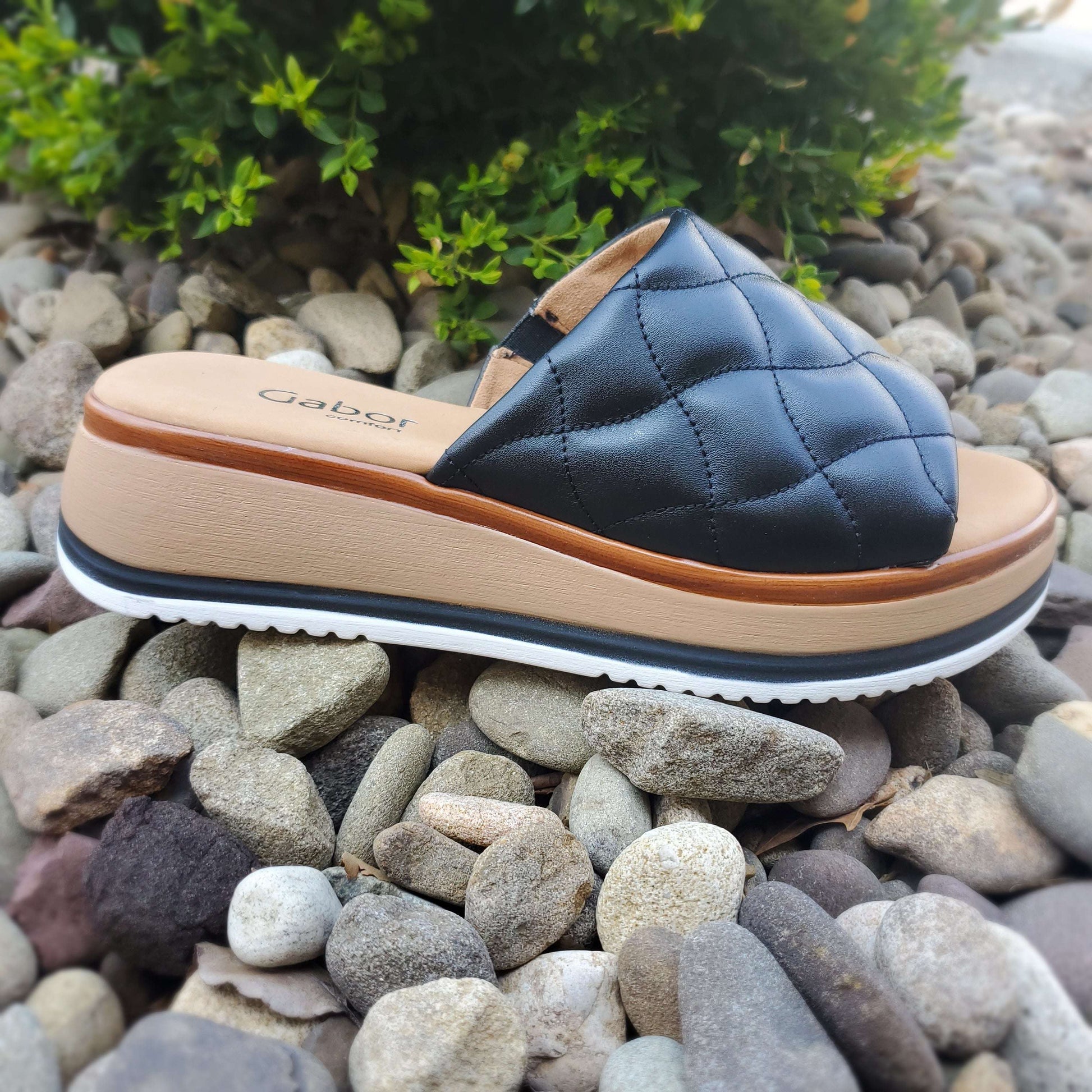 Gabor - Quilted Flatform Slide Sandal, Sandals, Gabor, Plum Bottom