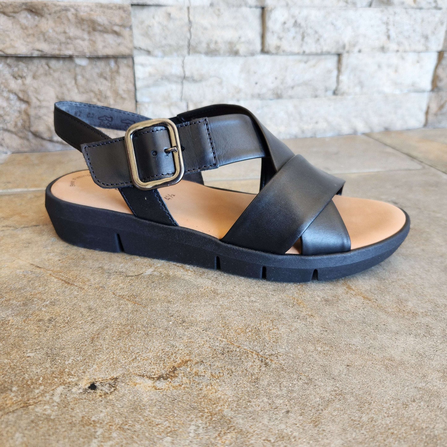 Gabor - Strappy Black Leather Sandal, Sandals, Gabor, Plum Bottom