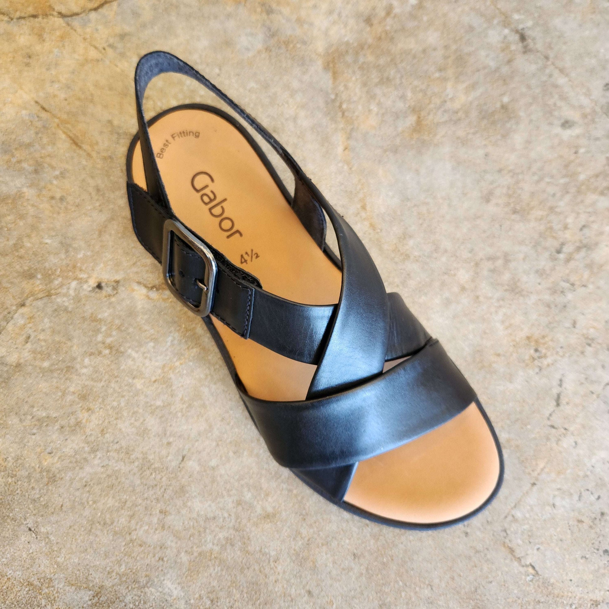 Gabor - Strappy Black Leather Sandal, Sandals, Gabor, Plum Bottom
