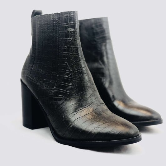 [Kanna- 19K19611 Black/Grey Croc Boot with High Heel], [Clearance], [Kanna], [Plum Bottom].