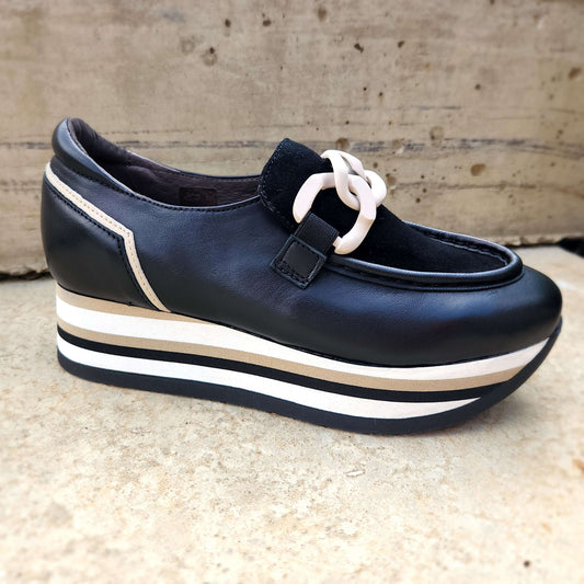 Softwaves - Black & White Platform Loafer, Loafers, SOFTWAVES, Plum Bottom