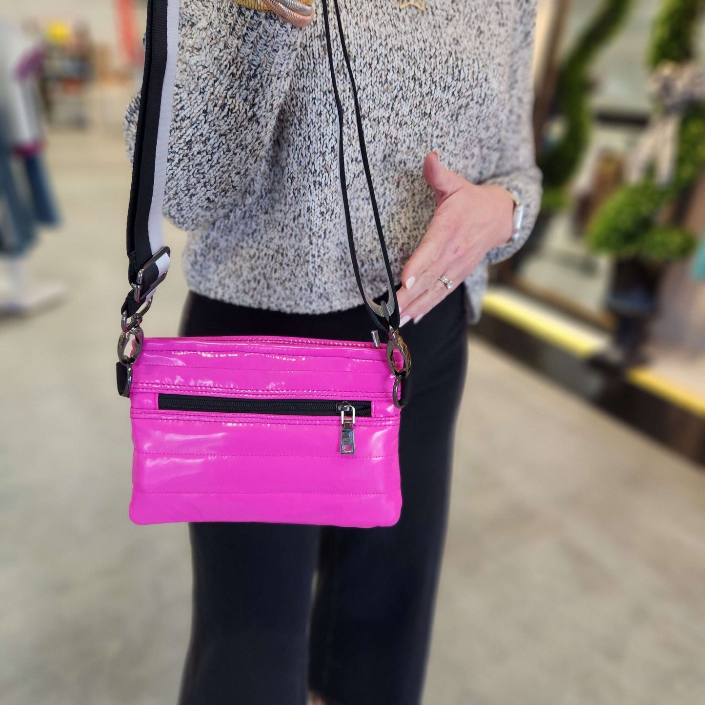 Pink Leather Crossbody Bag With Outside Pocket