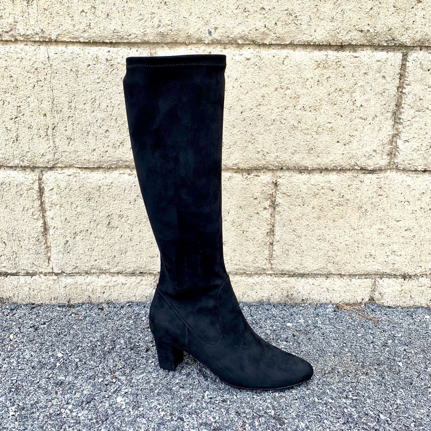 [Vaneli- Deckel Tall Black Suede Boot with Heel], [Clearance], [Van Eli], [Plum Bottom].