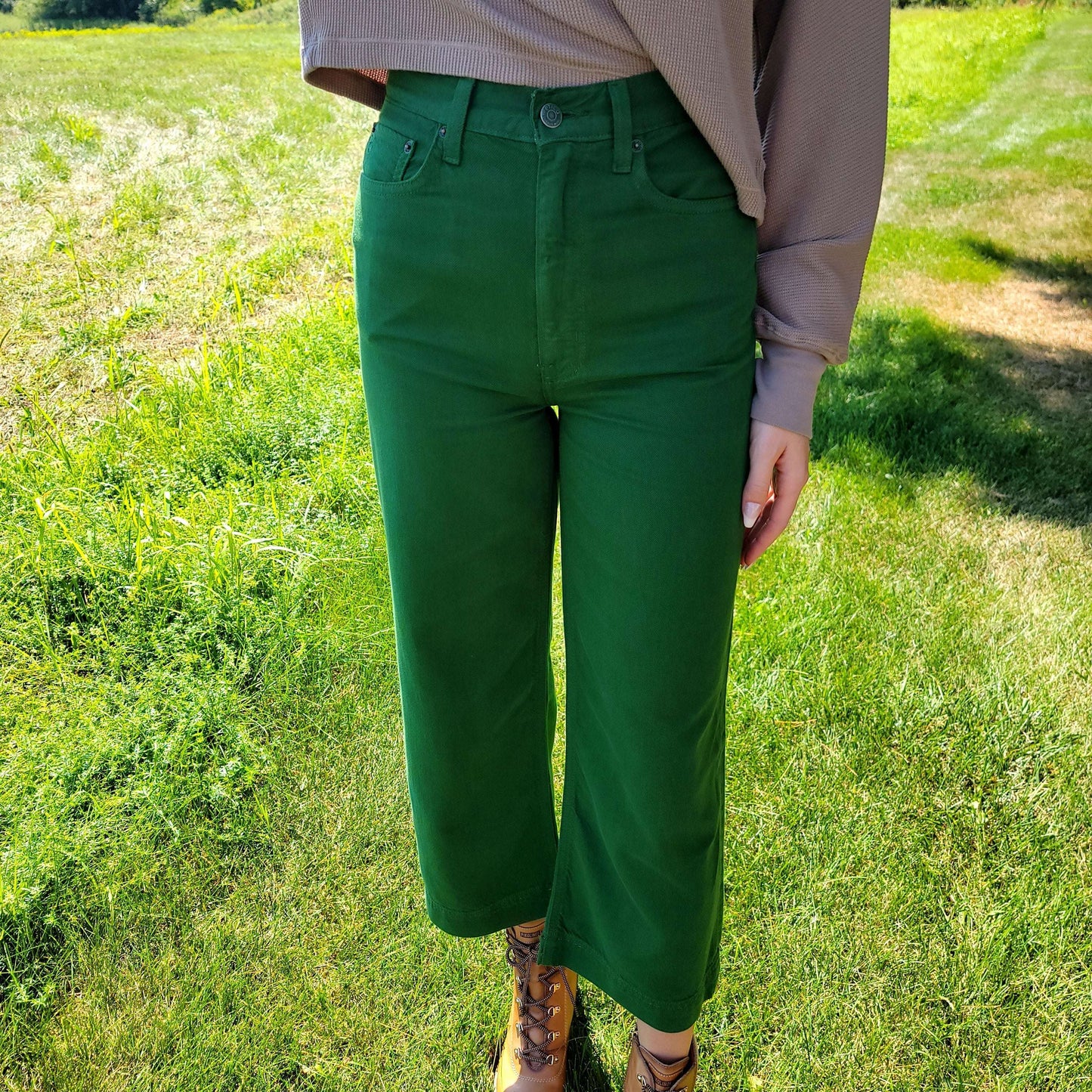 Wide Leg Crop Pant - Green, CLOTHING, ETICA, Plum Bottom
