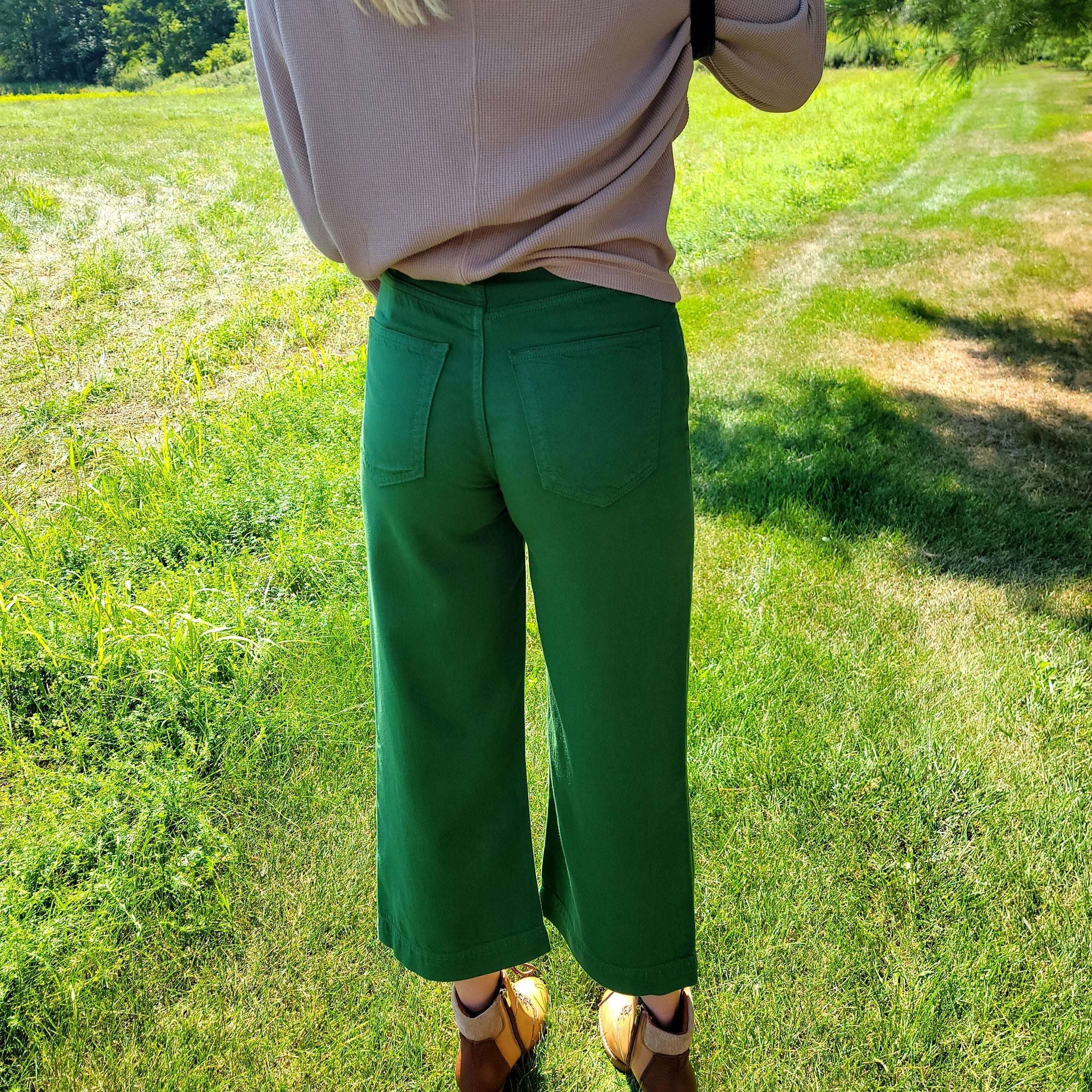 Wide Leg Crop Pant - Green, CLOTHING, ETICA, Plum Bottom