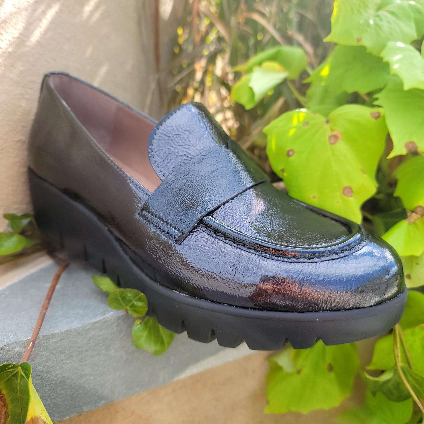 Wonders - Patent Lug Wedge Loafer, Loafers, WONDERS, Plum Bottom